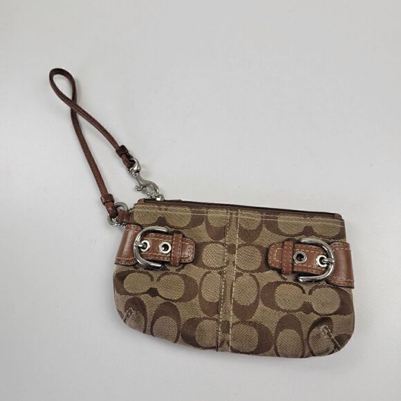 Coach Handbags - Vtg Y2K Coach Signature Monogram Wristlet Brown Tan Purse Handbag